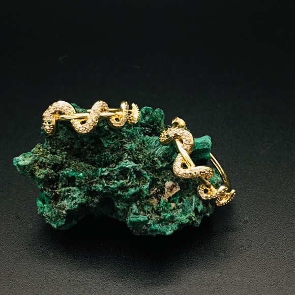 Victorian Gothic Gold Snake Serpent Hoops with Emerald Green Crystal Eyes - Picture 2 of 7